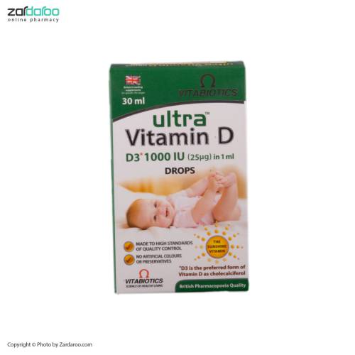 ultraD 3 قطره مکمل تغذیه ای خوراکی اولترا ویتامین D3 1000 IU کودکان ویتابیوتیکس