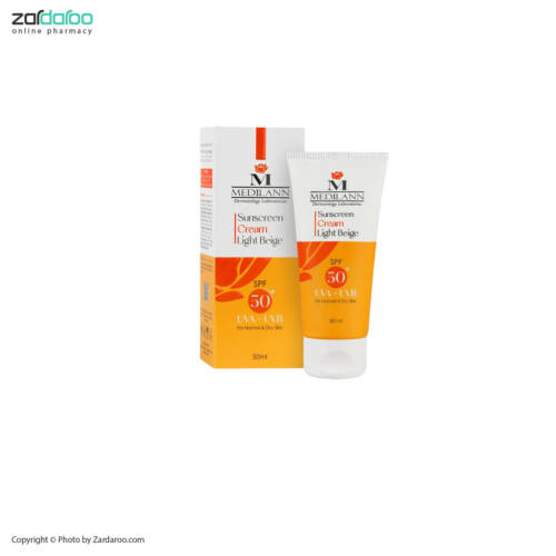 6 کرم ضد آفتاب SPF50 بژ روشن مناسب پوست خشک و معمولی مدیلن Medilan