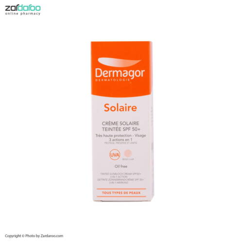 dermagor2 کرم ضد آفتاب SPF50 فاقد چربی 3 در 1 بژ روشن درماگور Dermagor