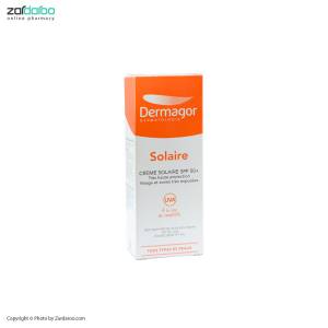 کرم ضد آفتاب +SPF50 فاقد چربی بی رنگ  مناسب پوست نرمال تا خشک درماگور Dermagor