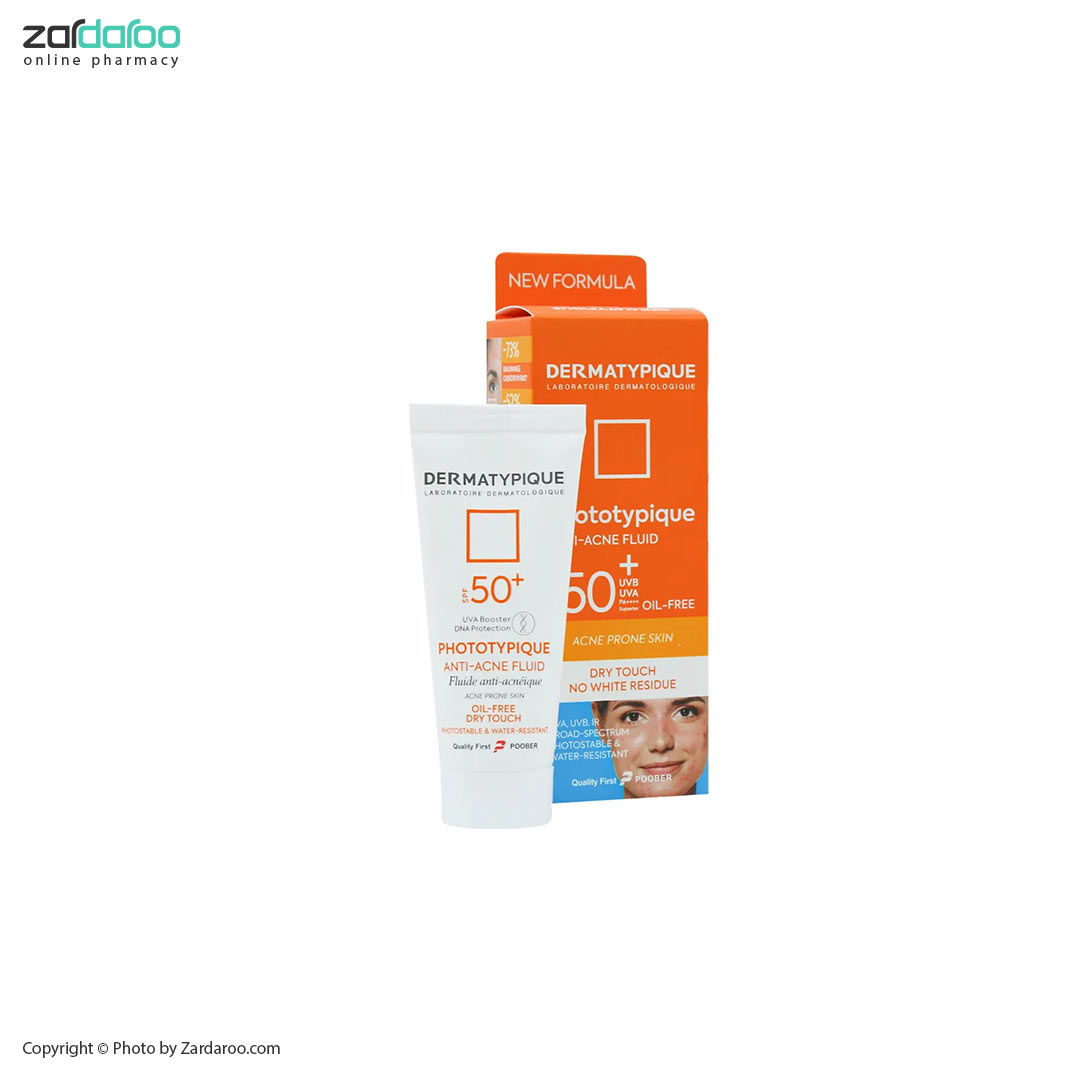 ضد افتاب مناسب پوست چرب و جوش دار ضد آفتاب SPF 50 بی رنگ مناسب پوست چرب و آکنه ای درماتیپیک Dermatypique
