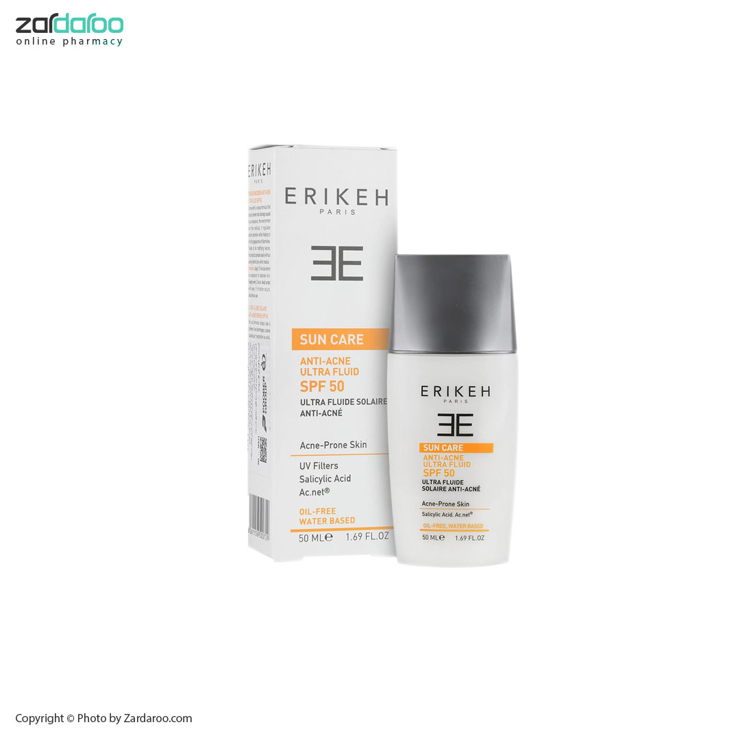 فلوئید ضد آفتاب و ضد جوش بی رنگ SPF50 اریکه Erikeh 4 فلوئید ضد آفتاب و ضد جوش بی رنگ SPF50 اریکه Erikeh