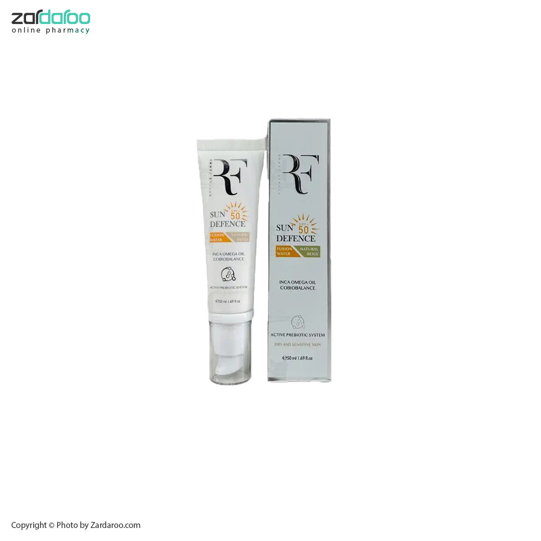 کرم ضد آفتاب رنگی بژ طبیعی فیوژن واتر پوست خشک SPF50 آر اف RF 4 کرم ضد آفتاب رنگی بژ طبیعی فیوژن واتر پوست خشک SPF50 آر اف RF
