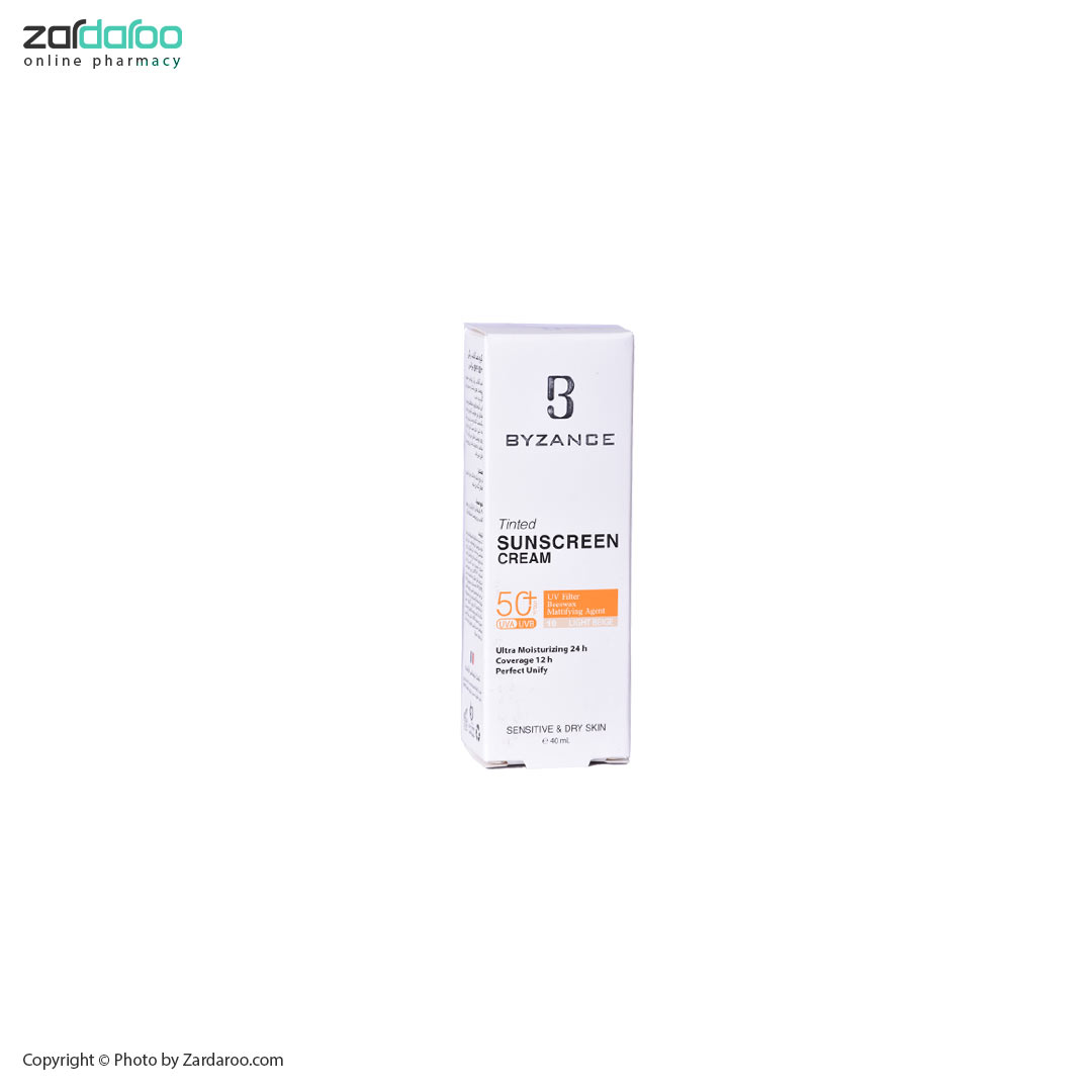 بیزانس کرم ضد آفتاب رنگی SPF50 بژ روشن مناسب پوست خشک و حساس بیزانس Byzance