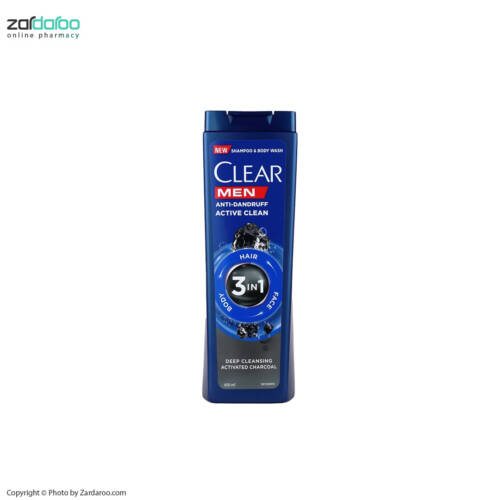ذغالی کلیرر شامپو 3 در 1 ضد شوره زغالی ویژه آقایان کلییر Clear