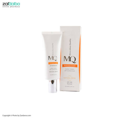 ضد افتاب نرمال ام کیو کرم ضد آفتاب بژ طبیعی SPF50 مناسب پوست نرمال ام کیو MQ