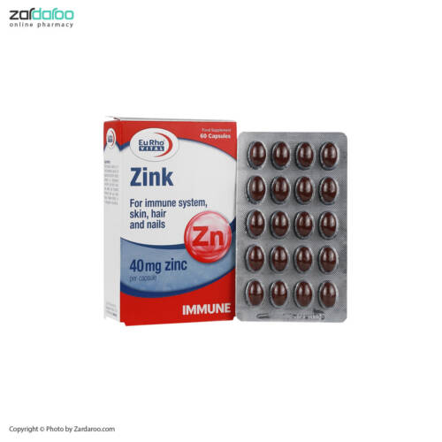 کپسول زینک یوروویتال کپسول نرم ژلاتینی 60 عددی زینک 40mg یوروویتال Eurho Vital