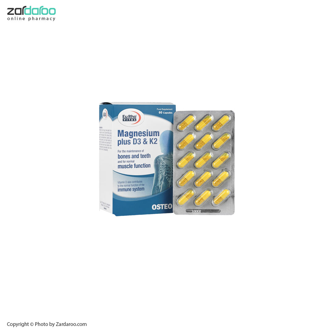 قرص منیزیم پلاس د3 و کا2 یوروویتال Eurho Vital 4 قرص منیزیم پلاس د3 و کا2 یوروویتال Eurho Vital