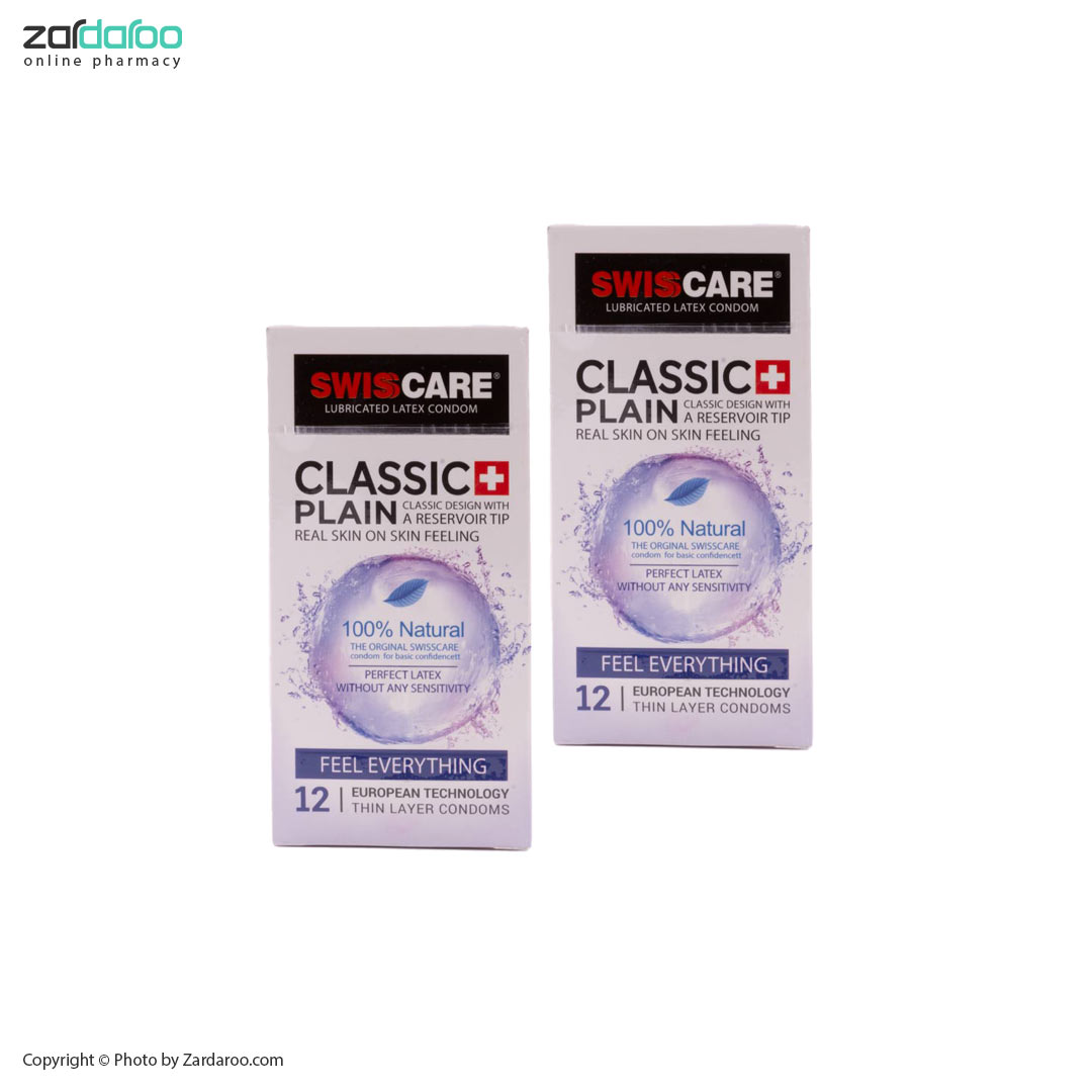 بسته دو عددی کاندوم کلاسیک 12 عددی مدل Classic Plain سوئیس کر Swiss Care 4 بسته دو عددی کاندوم کلاسیک 12 عددی مدل Classic Plain سوئیس کر Swiss Care